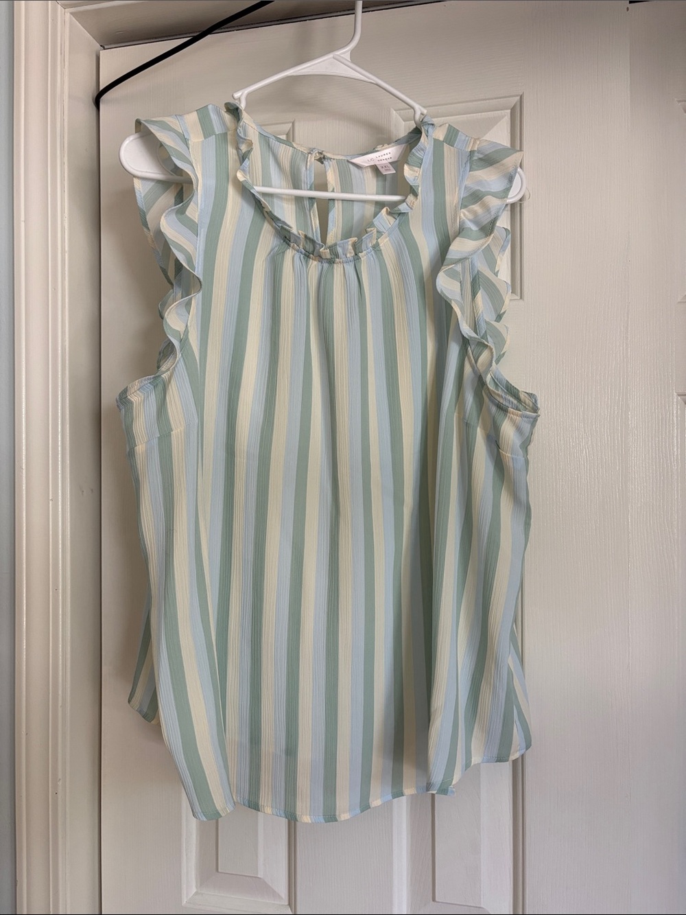 LC Lauren Conrad Pastel Striped Ruffle Sleeve Tank - Light Blue/White/Green